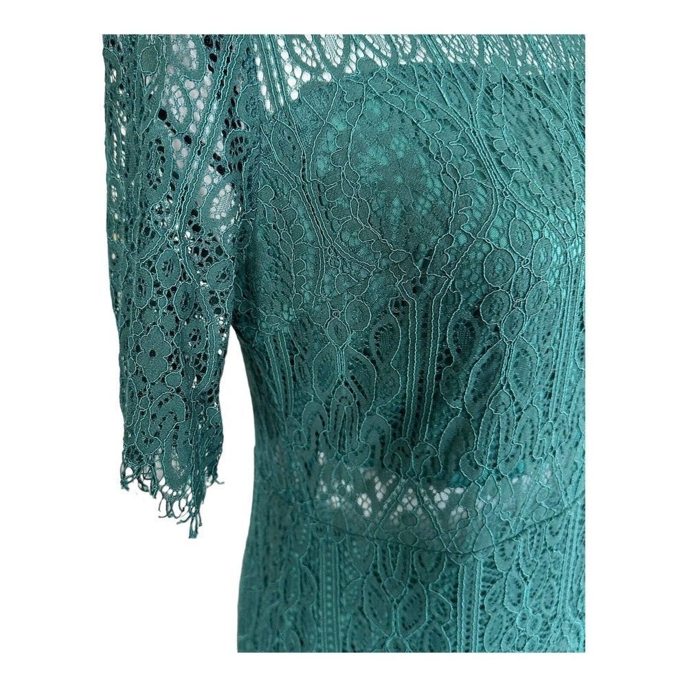 Zalalus Green Sheer Lace High Neck Elegant Bodycon Midi Dress Womens 10 - Picture 8 of 14